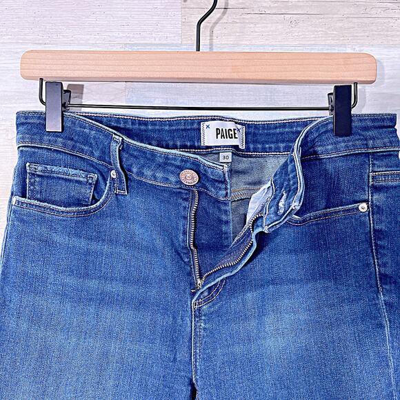 PAIGE Shelby Crop Flare Jeans Blue Dark Wash Mid Rise Stretch Denim Womens 30 - Picture 4 of 10